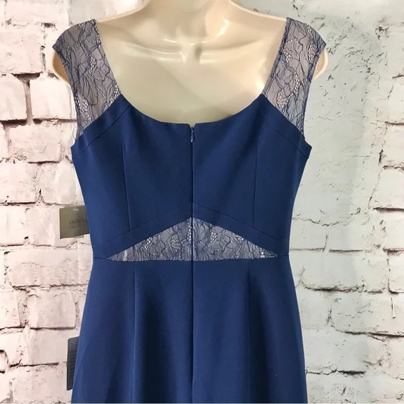 AIDAN MATTOX Lace inset cutout Navy Blue floor length gown Size 4 NEW WITH TAGS - Picture 6 of 15